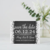 Elegant Save the Date Magic Sparkle Black Ankündigungspostkarte (Stehend Vorderseite)
