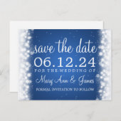 Elegant Save the Date Magic Sparkle Blue Ankündigungspostkarte (Vorne/Hinten)
