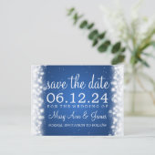 Elegant Save the Date Magic Sparkle Blue Ankündigungspostkarte (Stehend Vorderseite)
