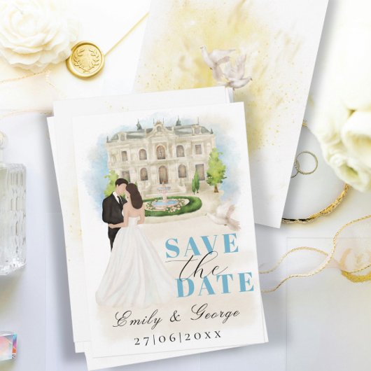 Elegant Save the Date mit Braut und Bräutigam Einladung