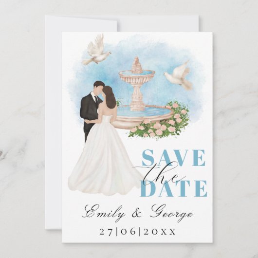 Elegant Save the Date mit Bride & Groom Einladung (Vorderseite)