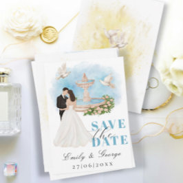 Elegant Save the Date mit Bride & Groom Einladung