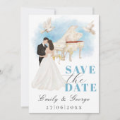 Elegant Save the Date mit Bride & Groom Piano Einladung (Vorderseite)