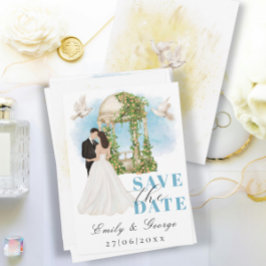 Elegant Save the Date mit Bride und Groom Gazebo Einladung