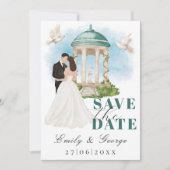 Elegant Save the Date mit Bride und Groom Gazebo Einladung (Vorderseite)