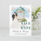 Elegant Save the Date mit Bride und Groom Gazebo Einladung (Stehend Vorderseite)