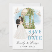Elegant Save the Date mit Bride und Groom Gazebo Einladung (Vorderseite)