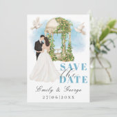 Elegant Save the Date mit Bride und Groom Gazebo Einladung (Stehend Vorderseite)