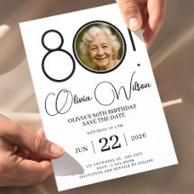 Elegant Save the Date mit Foto 80. Geburtstag