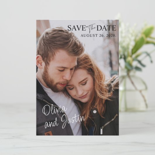 Elegant Save the Date mit QR Cod Einladung (Stehend Vorderseite)