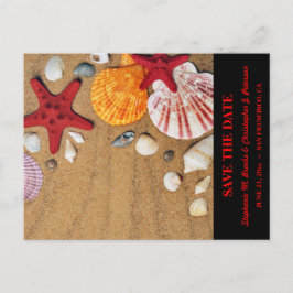 Elegant Save the Date mit Seashells on Sand Ankündigungspostkarte