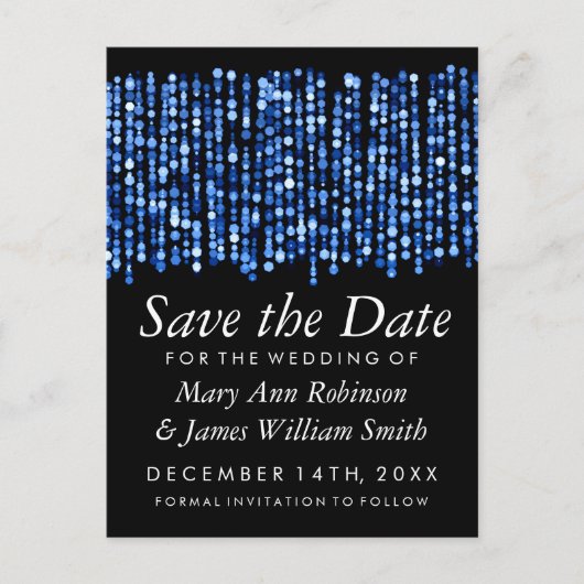 Elegant Save the Date Moderne blaue Lichter Ankündigungspostkarte (Vorderseite)