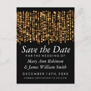 Elegant Save the Date Moderne Goldlichter Ankündigungspostkarte