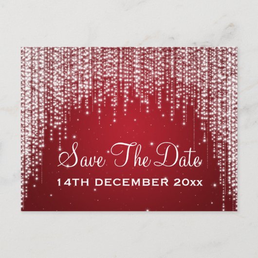 Elegant Save the Date Nachtleben Rot Ankündigungspostkarte (Vorderseite)