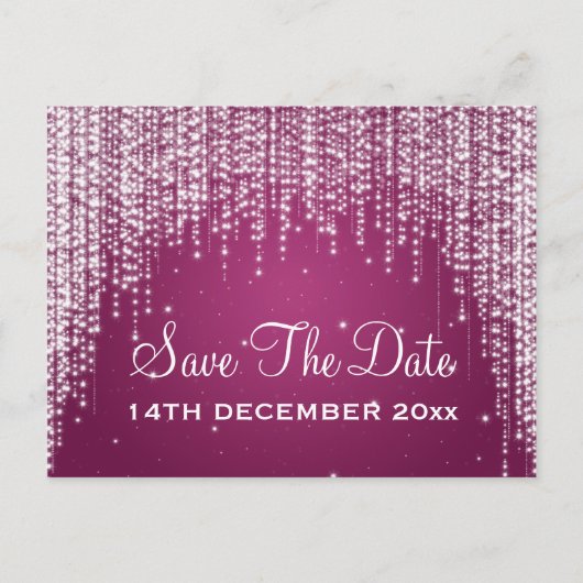 Elegant Save the Date Nachts Dazzle Berry Pink Ankündigungspostkarte (Vorderseite)
