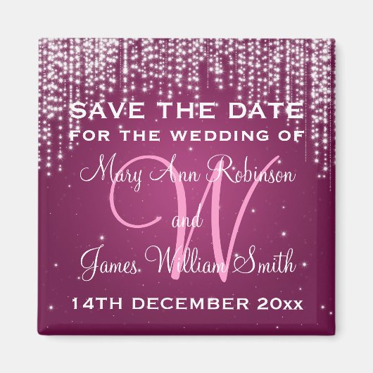 Elegant Save the Date Nachts Dazzle Berry Pink Magnet (Vorne)