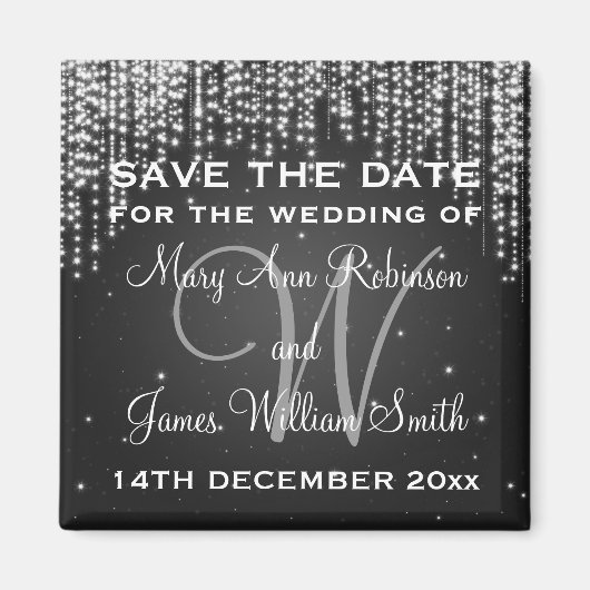 Elegant Save the Date Nachts Dazzle Black Magnet (Vorne)