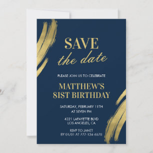 Elegant Save the Date Navy Gold 81. Geburtstag Einladung