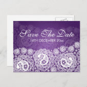 Elegant Save the Date Paisley Lace Lila Ankündigungspostkarte (Vorne/Hinten)