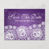 Elegant Save the Date Paisley Lace Lila Ankündigungspostkarte (Vorderseite)