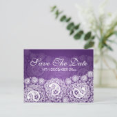 Elegant Save the Date Paisley Lace Lila Ankündigungspostkarte (Stehend Vorderseite)