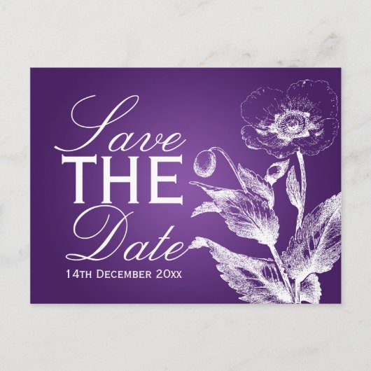 Elegant Save the Date Poppy Lila Ankündigungspostkarte (Vorderseite)