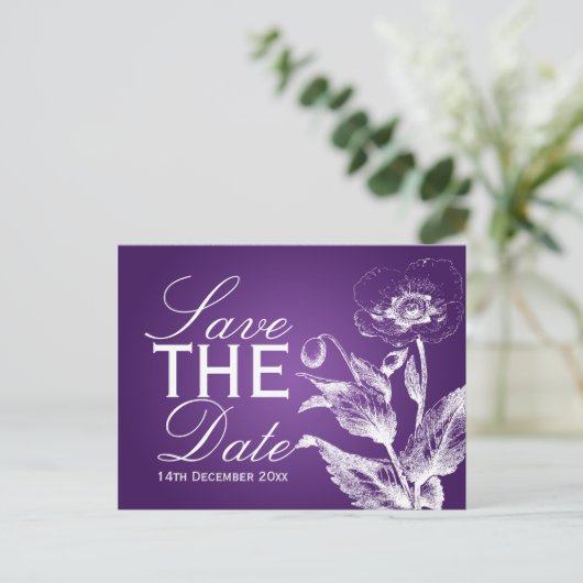 Elegant Save the Date Poppy Lila Ankündigungspostkarte (Stehend Vorderseite)