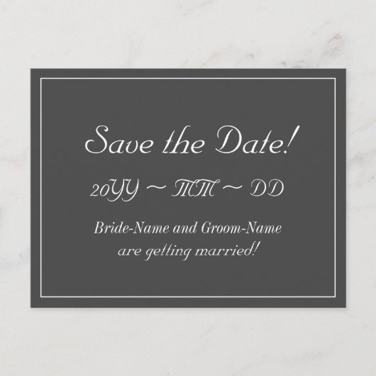 Elegant "Save the Date!" Postkarte (Vorderseite)