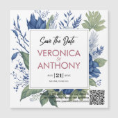 Elegant Save the Date QR Code Blumenhochzeit Magneteinladung (Vorderseite)
