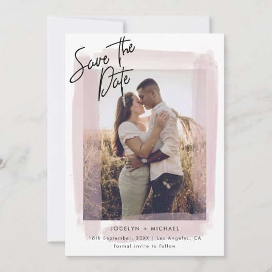 Elegant Save the Date Rosa und Foto (Vorderseite)