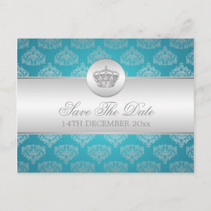 Elegant Save the Date Royal Crown Blue Ankündigungspostkarte