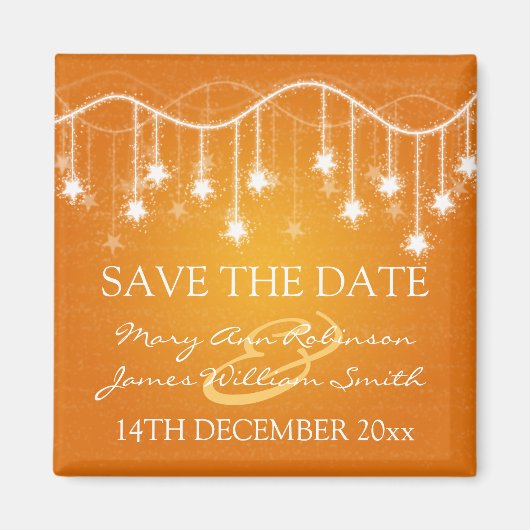 Elegant Save the Date schimmernd Sterne Orange Magnet (Vorne)