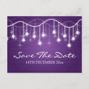 Elegant Save the Date schimmernde Sterne Lila Ankündigungspostkarte