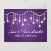 Elegant Save the Date schimmernde Sterne Lila Ankündigungspostkarte (Vorderseite)