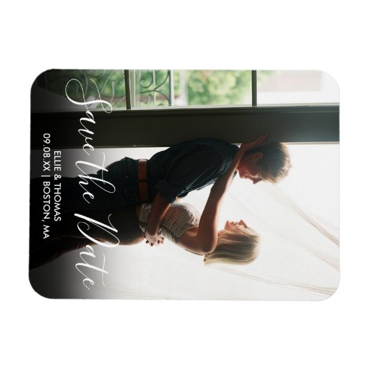 Elegant Save the Date Script Foto Wedding Magnet (Horizontal)