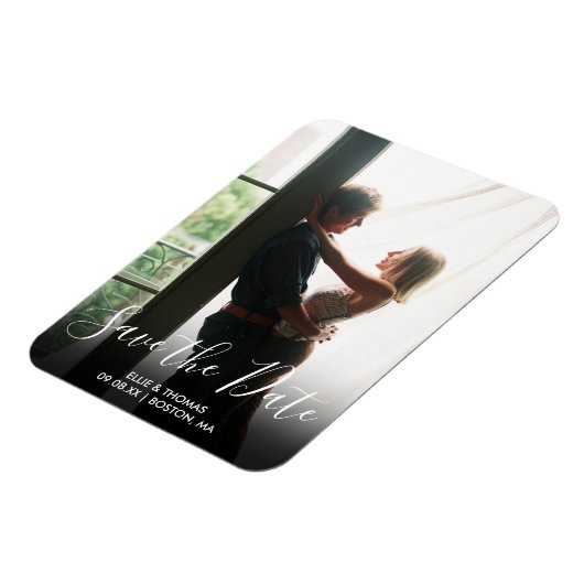 Elegant Save the Date Script Foto Wedding Magnet (Linke Seite)