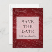 Elegant Save the Date Sheet Music Red Ankündigungspostkarte (Vorne/Hinten)