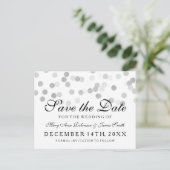 Elegant Save the Date Silver Foil Glitzer Lights Ankündigungspostkarte (Stehend Vorderseite)