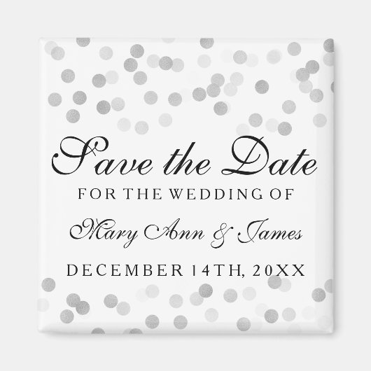 Elegant Save the Date Silver Foil Glitzer Lights Magnet (Vorne)