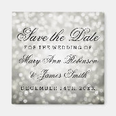 Elegant Save the Date Silver Glitzer Lights Magnet (Vorne)