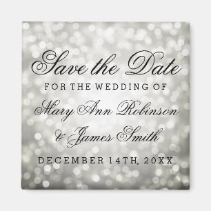 Elegant Save the Date Silver Glitzer Lights Magnet