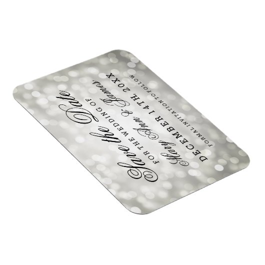 Elegant Save the Date Silver Glitzer Lights Magnet (Rechte Seite)