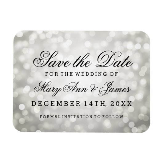Elegant Save the Date Silver Glitzer Lights Magnet (Horizontal)