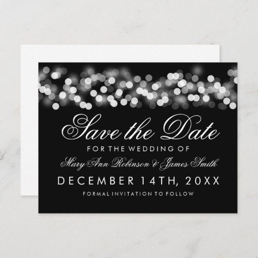 Elegant Save the Date Silver Hollywood Glam Ankündigungspostkarte (Vorne/Hinten)