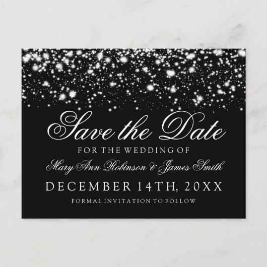 Elegant Save the Date Silver Midnight Glam Ankündigungspostkarte (Vorderseite)