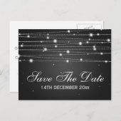 Elegant Save the Date Sparkling Lines Black Ankündigungspostkarte (Vorne/Hinten)