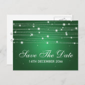 Elegant Save the Date Sparkling Lines Emerald Ankündigungspostkarte (Vorne/Hinten)