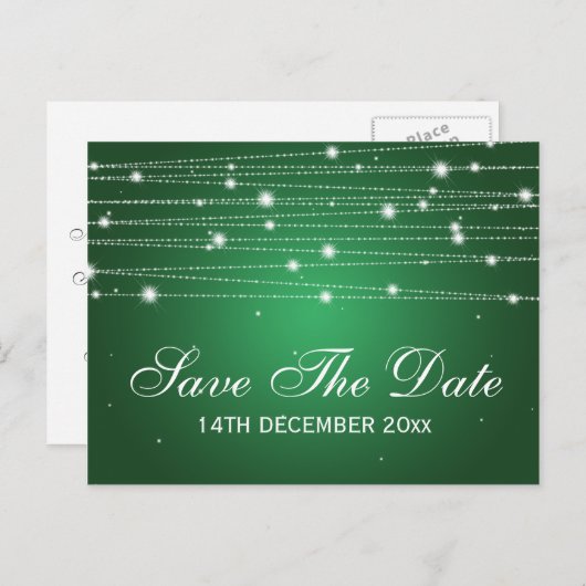 Elegant Save the Date Sparkling Lines Emerald Ankündigungspostkarte (Vorne/Hinten)