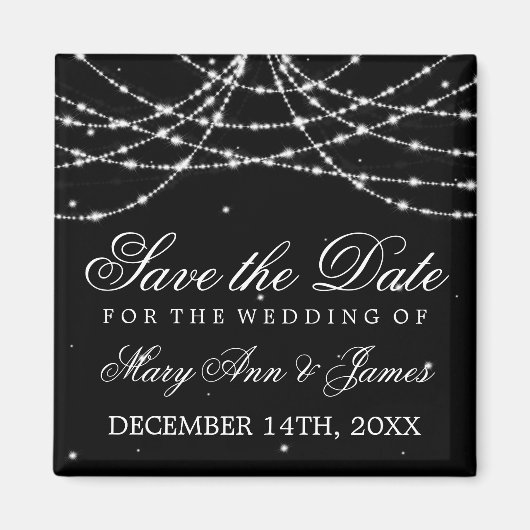 Elegant Save the Date Sparkling String Black Magnet (Vorne)