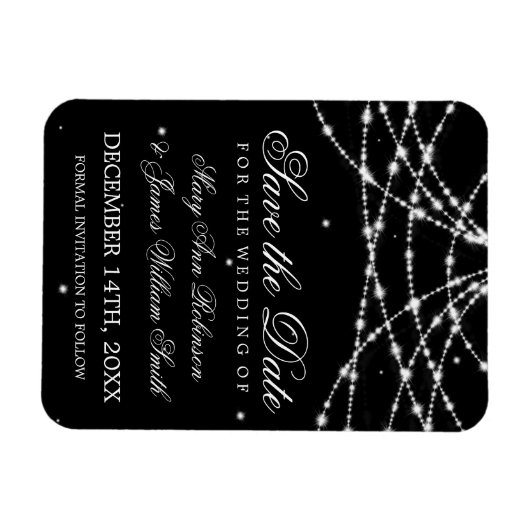 Elegant Save the Date Sparkling String Black Magnet (Horizontal)
